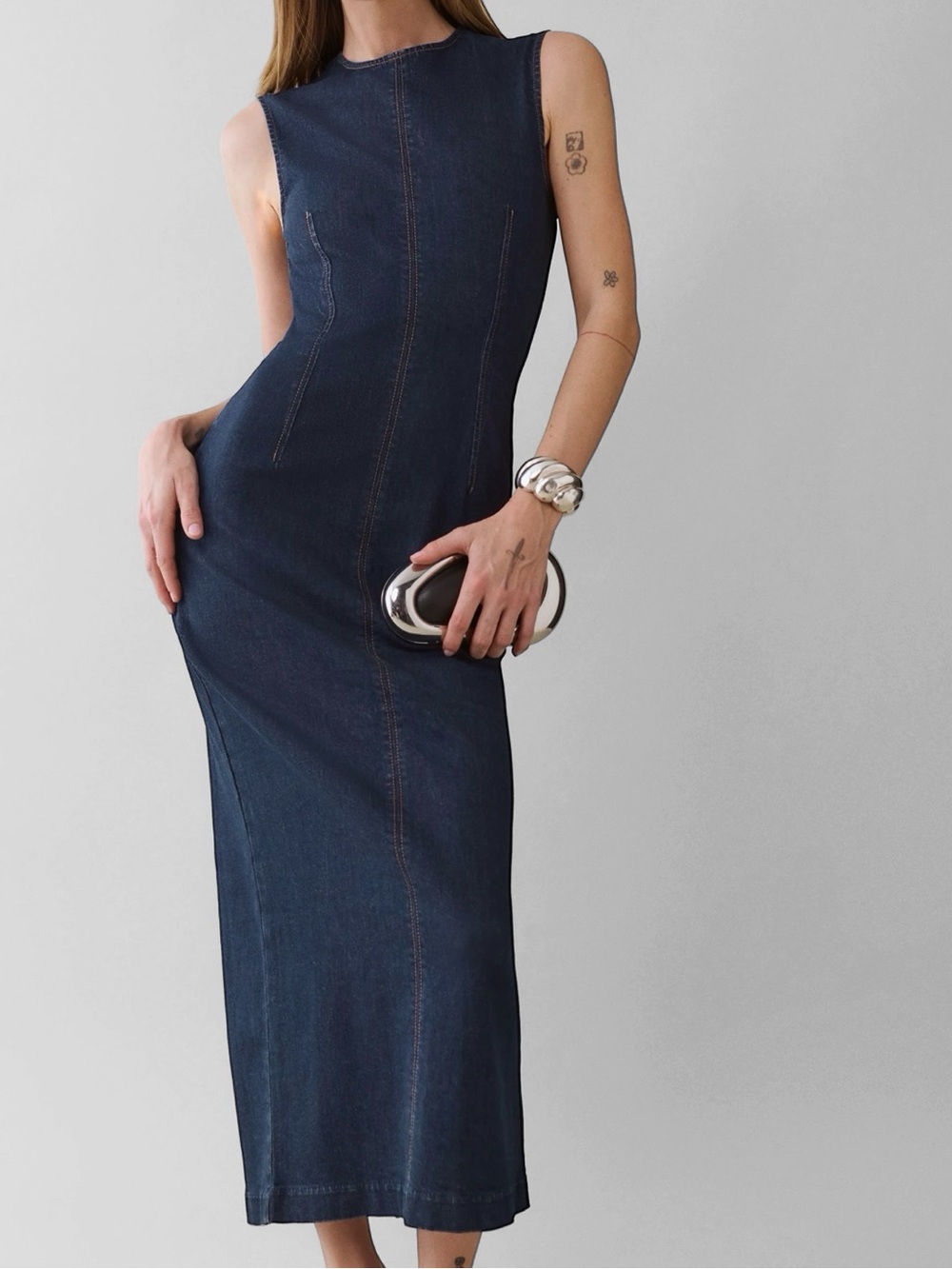Reformation Kendi Denim Midi Blue Sleeveless Dress | Size 4